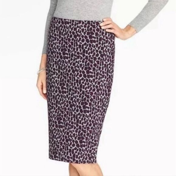 TALBOTS Leopard Animal Print Pencil Skirt Straight Gray Purple Maroon - Size 16 - Picture 1 of 8